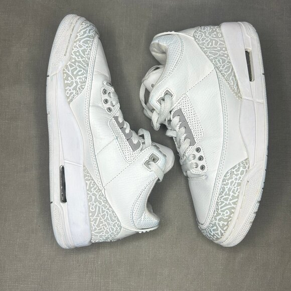 Nike Air Jordan 3 Retro Pure Money Triple White Elephant Print Sneakers - Picture 3 of 10